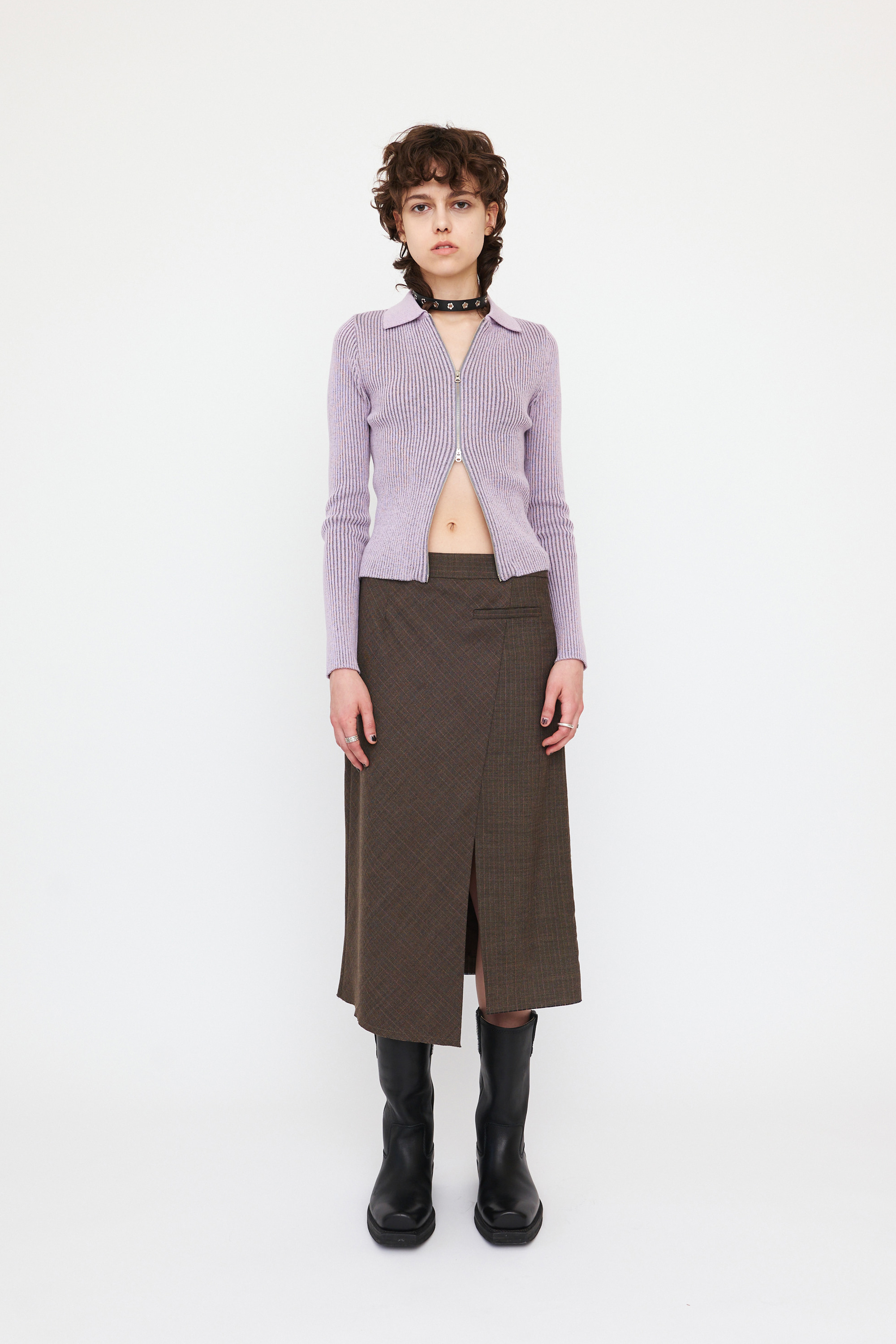 Wool striped long skirt [brown]