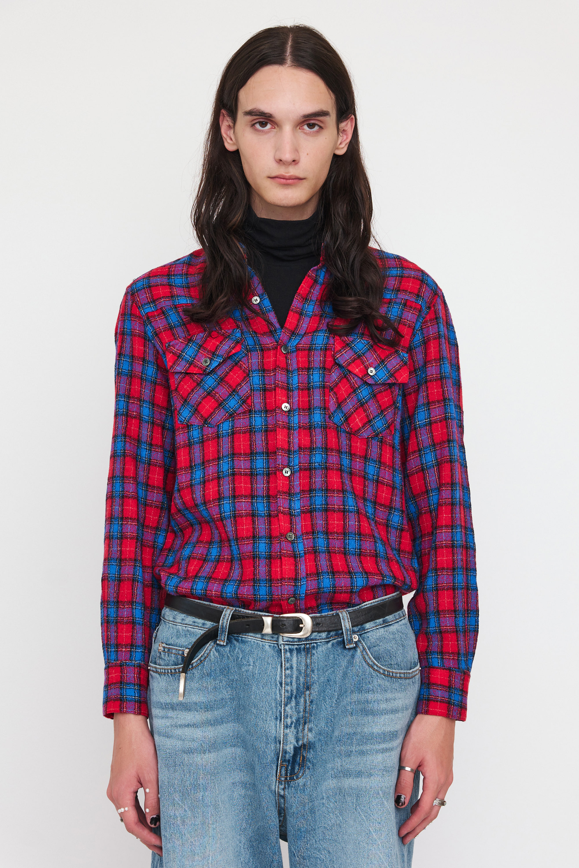  Western wool check shirts [red]