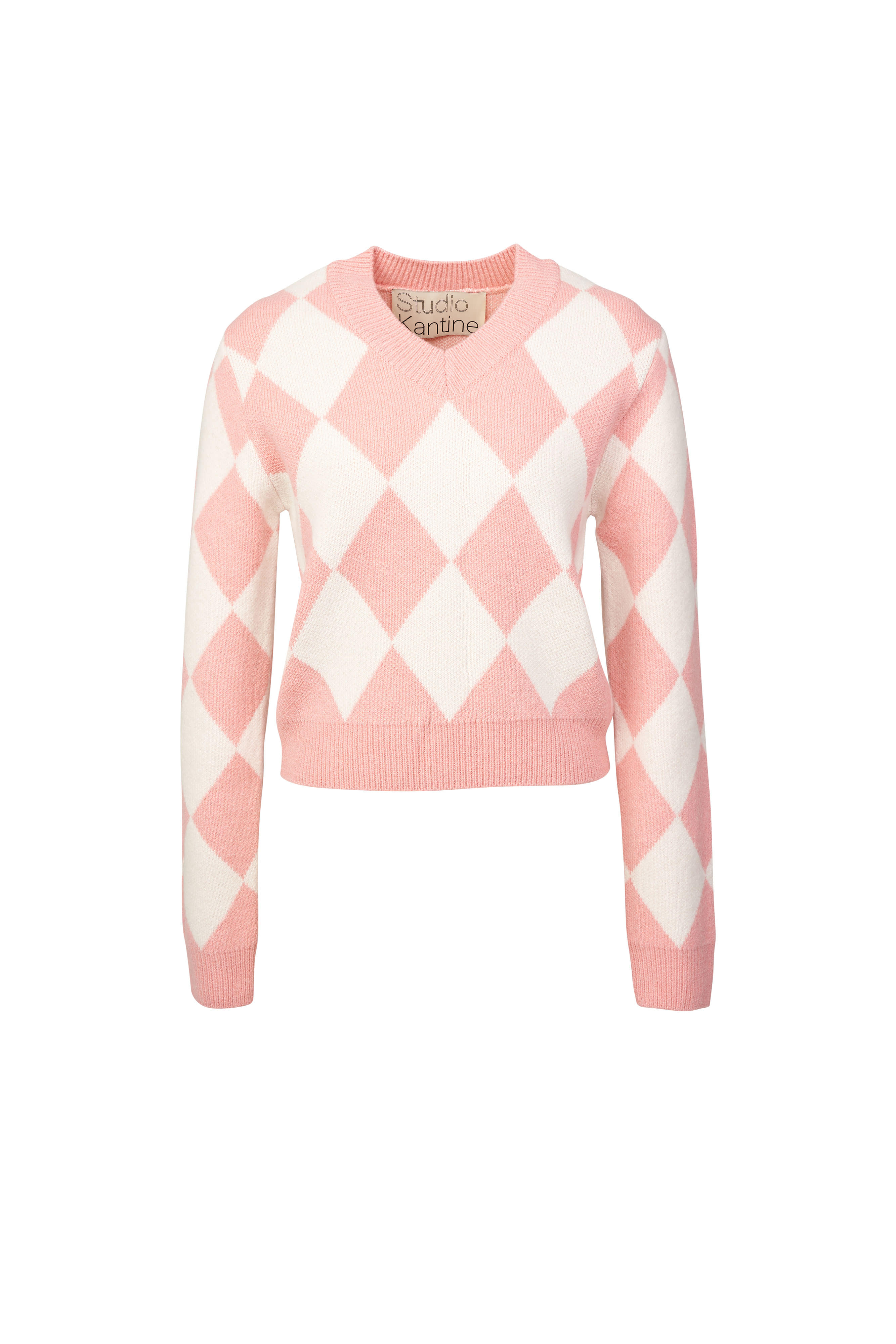 Argyle jacquard short pullover [pink]